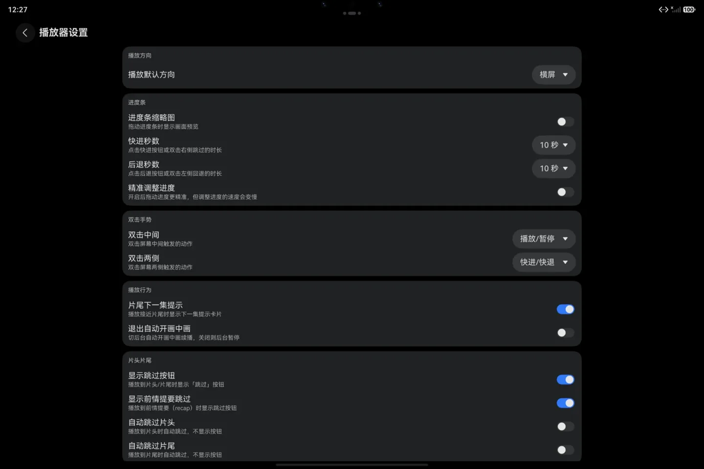 播放器设置 - 快进秒数、双击手势、片头片尾与字幕音轨